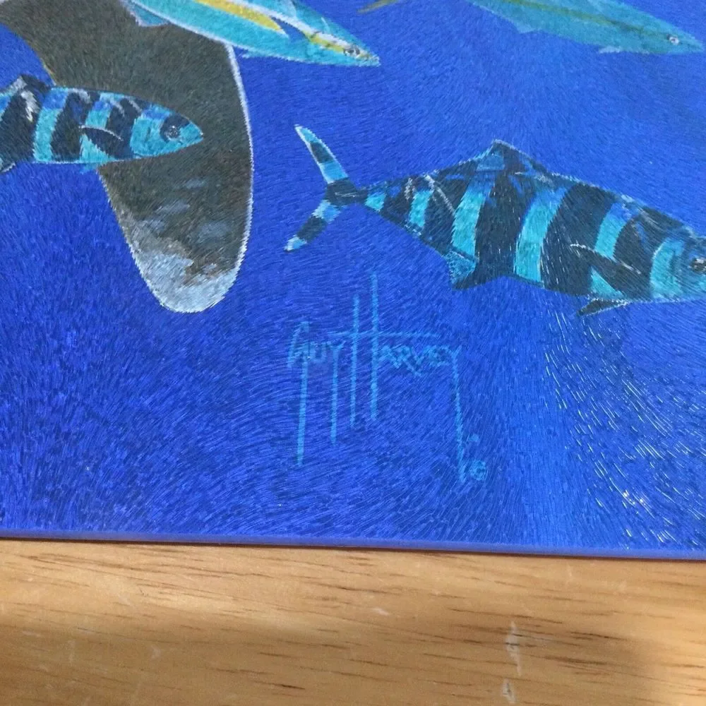 Guy Harvey‎ Art Work Shark Cutting Board 12x16 Tempered Glass EZ clean 43019